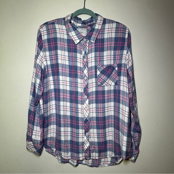 Rails Tops - Rails Classic Plaid in Blue Pink White Button Down Long Sleeve Shirt Size XXL